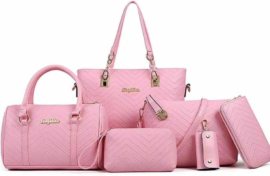 AlwaySky Women Handbags Set 6 Pcs Pu Leather Top Handle Purse Shoulder Crossbody Bag Sets Shoulder Handbags