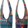 Chunful 2 Pcs Bohemian Hippie Crossbody Bag Ethnic Style Bag Everyday Crossbody Purse Cotton And Linen Sling Boho Tote Bag Handmade Messenger Shoulder Bags Lady Women Tourist Handbag Shoulder Handbags