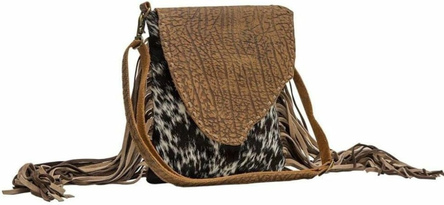 Myra Bag Myra Bag Brown Dapples Conceal Carry Fringe Crossbody Bag S-3963 Shoulder Handbags