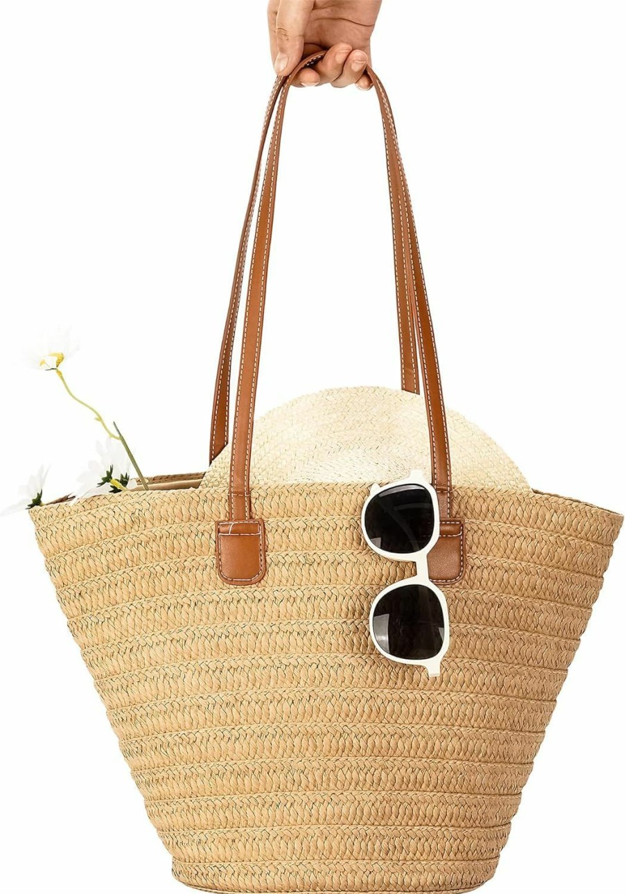 Herald Herald Large Handmade Straw Purses For Women, Summer Beach Natural Weaving Chic Woven Tote Handbags Shoulder Bags Shoulder Handbags