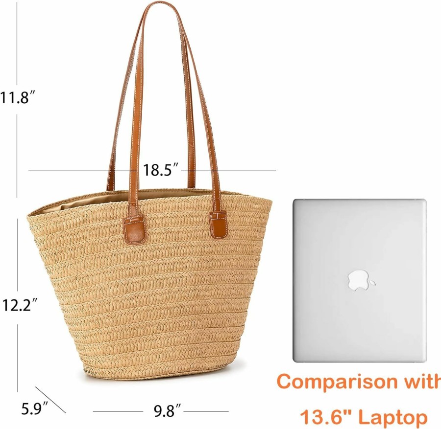 Herald Herald Large Handmade Straw Purses For Women, Summer Beach Natural Weaving Chic Woven Tote Handbags Shoulder Bags Shoulder Handbags