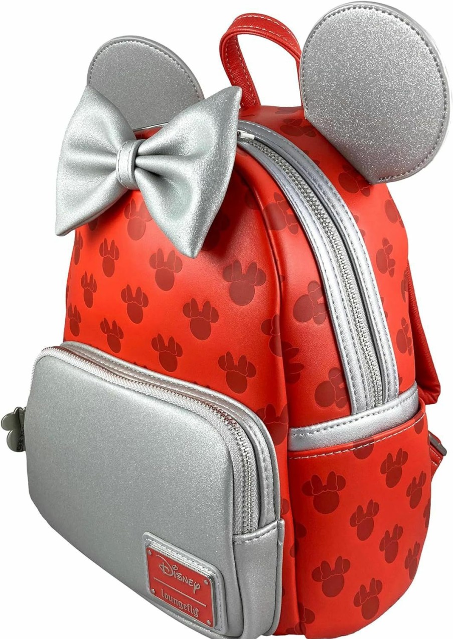 Loungefly Loungefly Disney Minnie Mouse Red And Silver Womens Double Strap Shoulder Bag Purse Shoulder Handbags