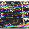 ANKOMINA Women Sequin Crossbody Purse Shoulder Bag Rainbow Reversible Pouch With Chains Shoulder Handbags