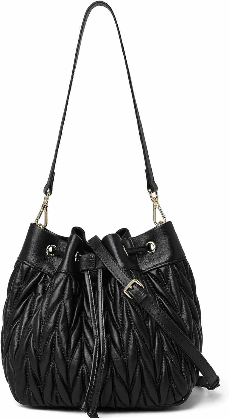 DORIS&JACKY Doris&Jacky Lambskin Drawstring Bucket Purse For Women Designer Leather Quilted Shoulder Handbags With Two Straps Shoulder Handbags