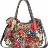 Segater Women'S Multicolor Floral Shoulder Bag Genuine Leather Patchwork Colorful Urses Shoulder Handbags