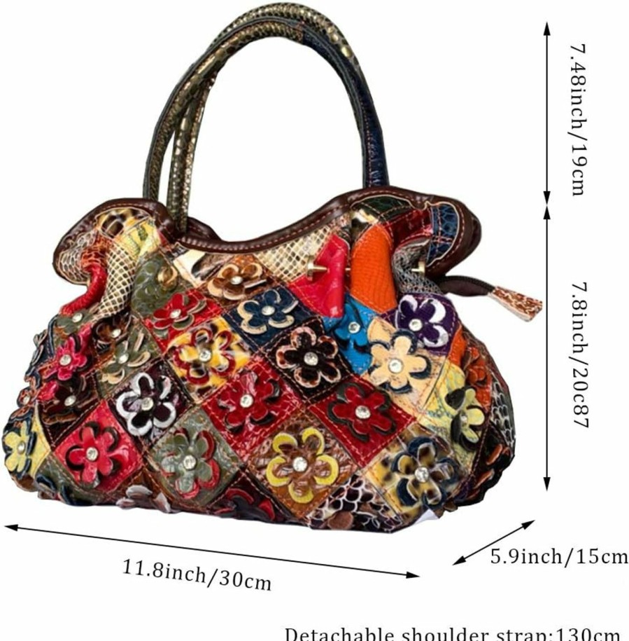 Segater Women'S Multicolor Floral Shoulder Bag Genuine Leather Patchwork Colorful Urses Shoulder Handbags