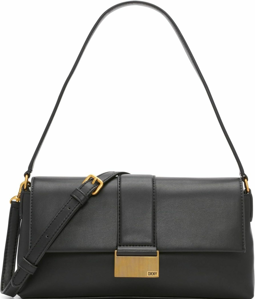 DKNY Dkny Brynn Flap Demi Shoulder Bag, Black/Gold Shoulder Handbags