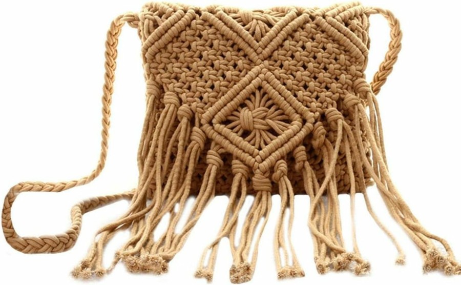 Lobagve Van Caro Handwoven Cotton Straw Shoulder Bag Crochet Tassel Beach Bohemian Purse For Women Shoulder Handbags