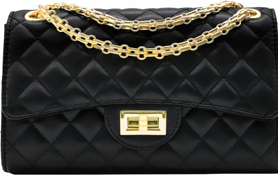 Eveupp Eveupp Quilted Purse With Chain Strap Black Crossbody Bags For Women Faux Leather Shoulder Bag Clutch Purses Shoulder Handbags