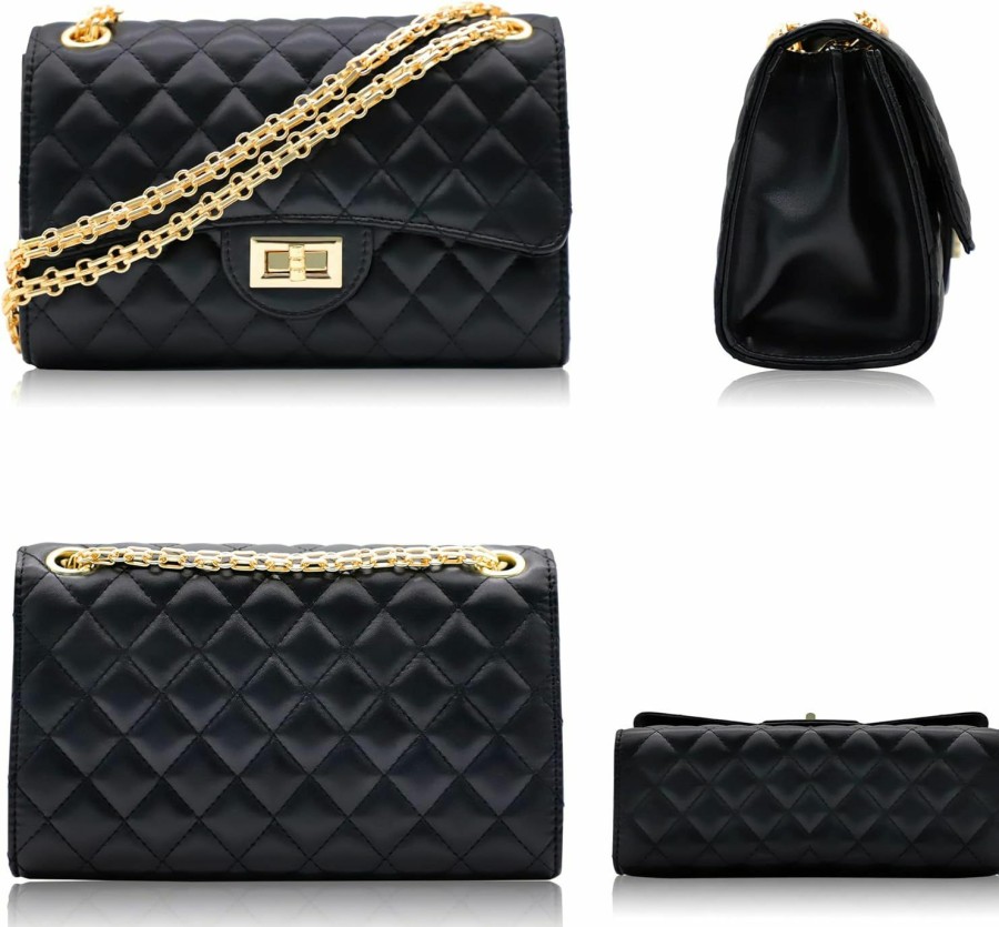 Eveupp Eveupp Quilted Purse With Chain Strap Black Crossbody Bags For Women Faux Leather Shoulder Bag Clutch Purses Shoulder Handbags