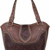 Montana West Montana West Ladies Concealed Gun Handbag Tooled Genuine Leather Dark Brown Medium Shoulder Handbags