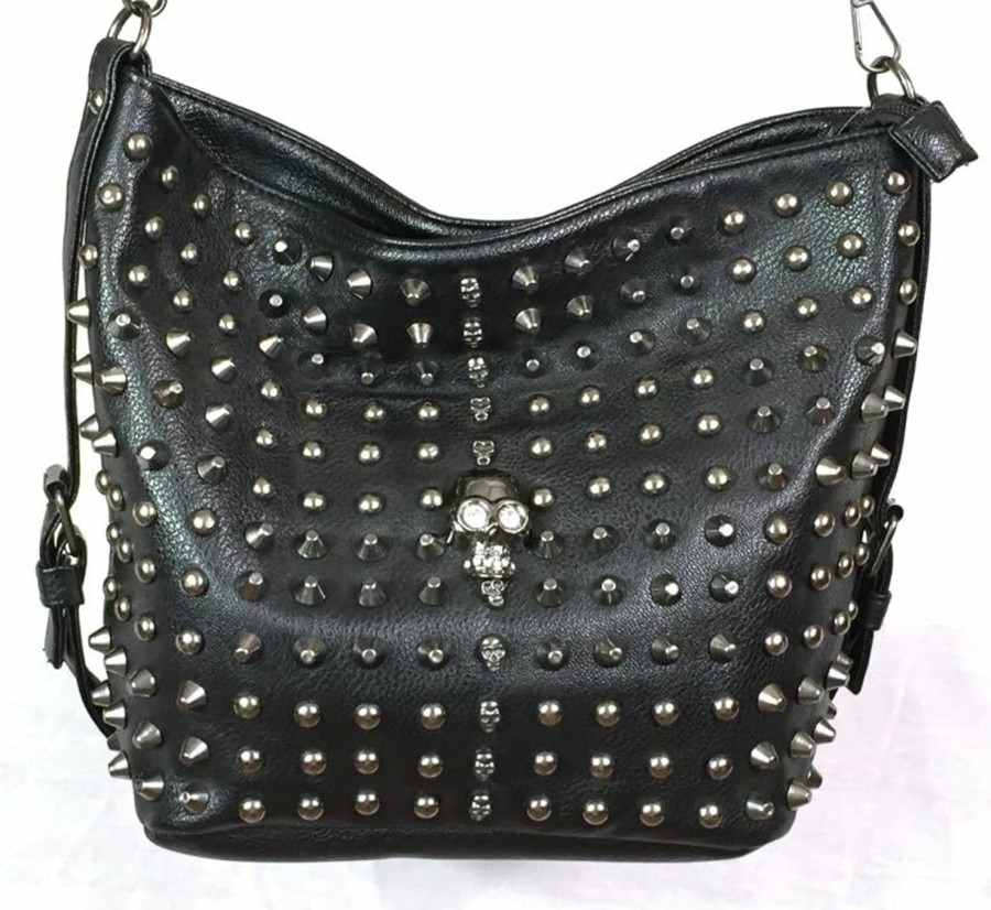 Zzfab Zzfab Skull Studded Cross Body Shoulder Bag For Women Black Shoulder Handbags