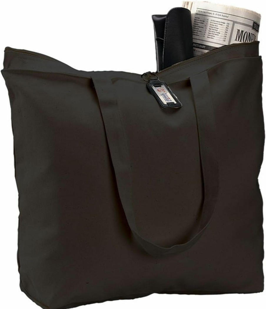 TBF (6 Pack) Set Of 6 Heavy Canvas Large Tote Bag With Zippered Closure (Black) Shoulder Handbags