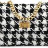 BERTY·PUYI Berty·Puyi Pu Leather Black And White Houndstooth Ladies Shoulder Bag Autumn And Winter Fashion Woolen Cloth Crossbody Bag Shoulder Handbags