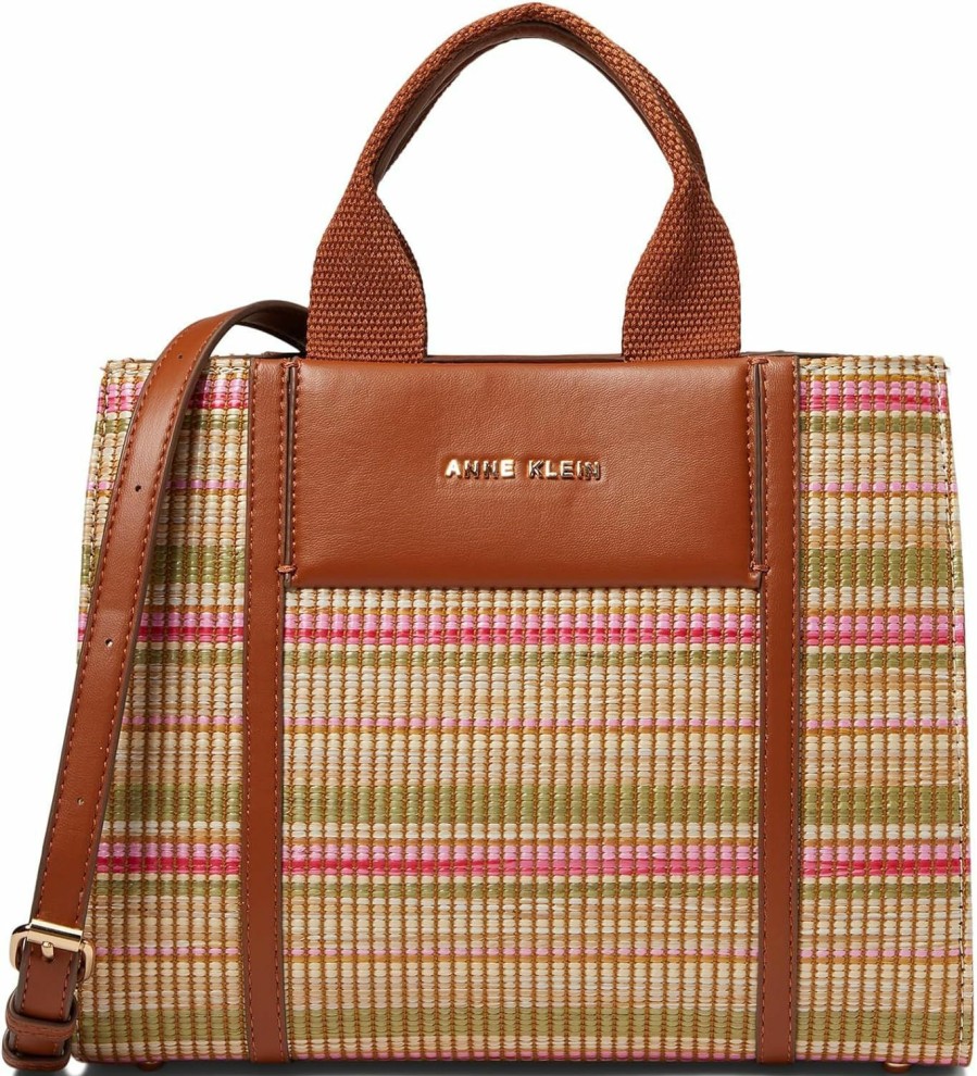 Anne Klein Anne Klein Texturized Canvas Mini Tote, Stripe Multi/Saddle Shoulder Handbags