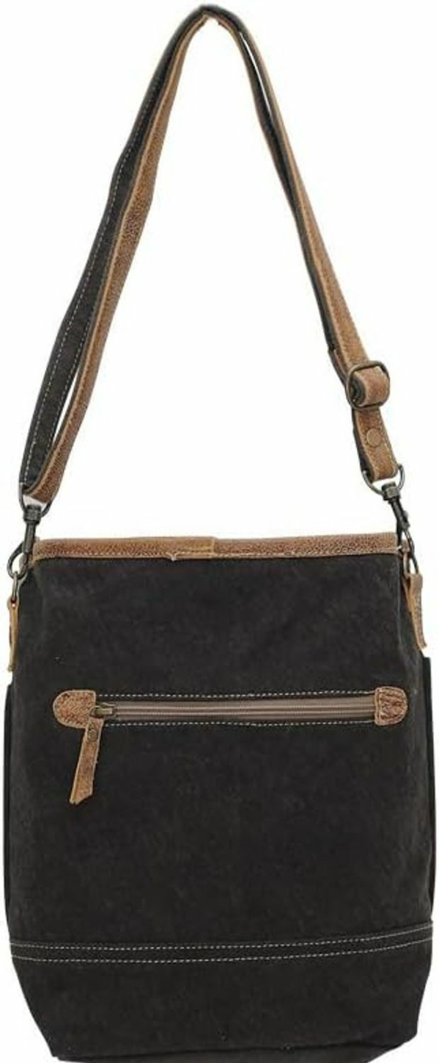 Myra Bag Peace And Goodness Upcycled Canvas Genuine Leather Trim Crossbody Bag Shoulder Handbags