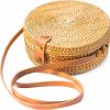 Natural NEO Round Straw Bag Shoulder Leather Straps | Wicker Rattan Hand Woven Crossbody Shoulder Purse Beach Bags For Women Shoulder Handbags