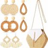 Sureio Straw Purses Bags Woven Summer Clutch Purses Crossbody Shoulder Handbag Bag With 4 Pairs Rattan Boho Earrings For Women Girl Shoulder Handbags