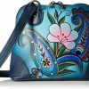 Anuschka Anna By Anuschka Women'S Hand Painted Leather Small Multi Compartment Zip-Around Organizer, Denim Paisley Floral Shoulder Handbags