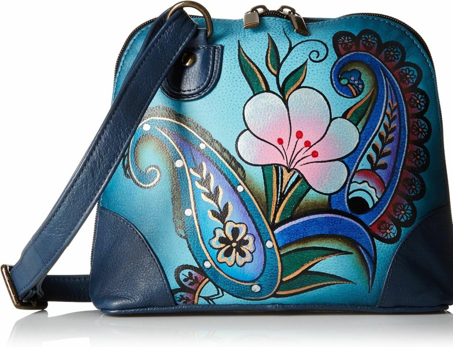 Anuschka Anna By Anuschka Women'S Hand Painted Leather Small Multi Compartment Zip-Around Organizer, Denim Paisley Floral Shoulder Handbags