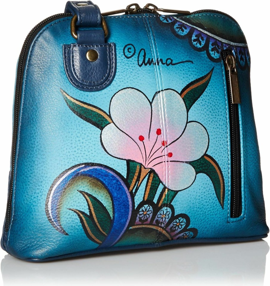 Anuschka Anna By Anuschka Women'S Hand Painted Leather Small Multi Compartment Zip-Around Organizer, Denim Paisley Floral Shoulder Handbags