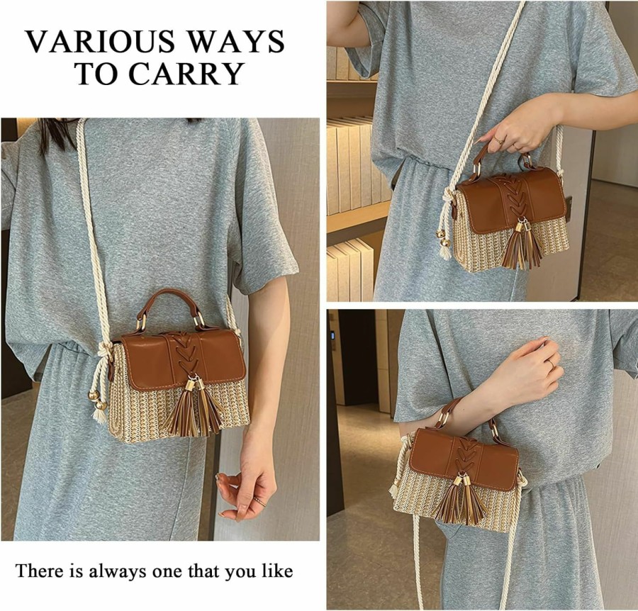 OWGSEE Owgsee Straw Crossbody Bags For Women, Summer Straw Purses And Handbags Shoulder Clutch Bag For Vacation Shoulder Handbags