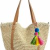 Baufooer Straw Bag For Women Large Handwoven Bucket Tote With Tassel Slouchy Purse Summer Beach Handbag Wicker Rattan Round Woven Boho Shoulder Shoulder Handbags