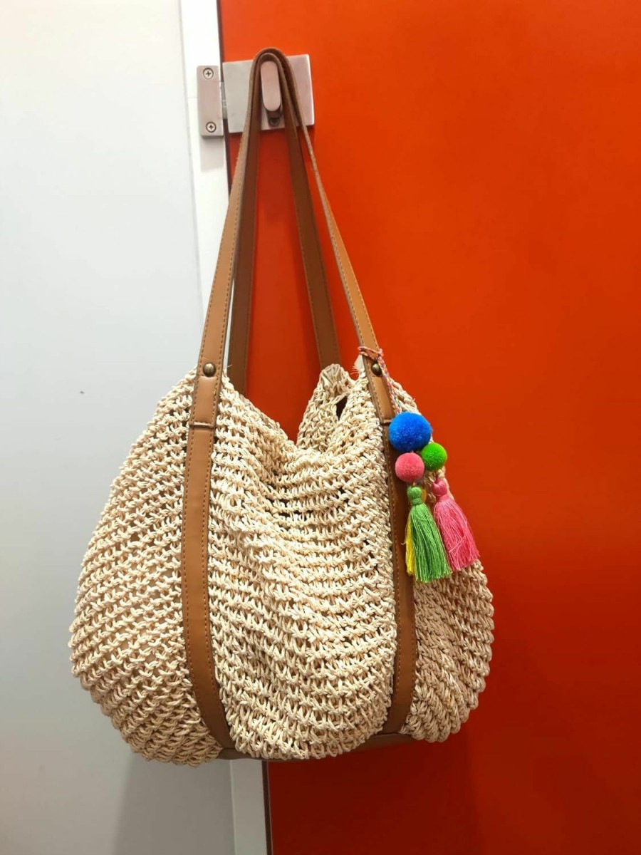 Baufooer Straw Bag For Women Large Handwoven Bucket Tote With Tassel Slouchy Purse Summer Beach Handbag Wicker Rattan Round Woven Boho Shoulder Shoulder Handbags