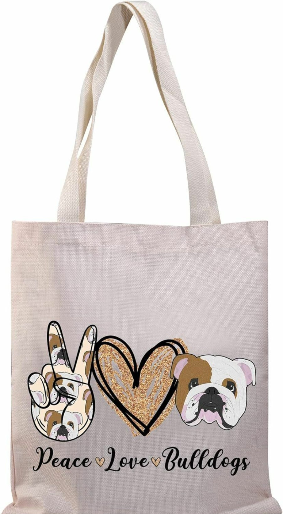 BDPWSS Bdpwss English Bulldog Tote Bag For Women Bulldog Mom Gift Bulldog Owner Gift Peace Love Bulldog Canvas Shoulder Bag Shoulder Handbags