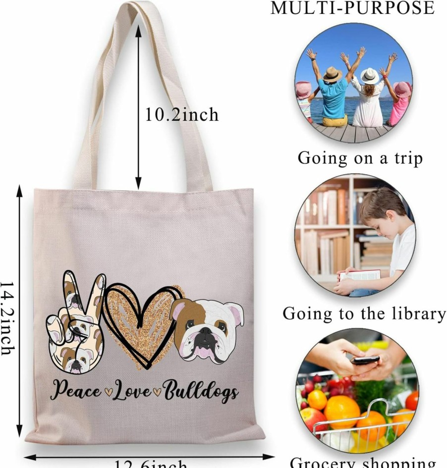 BDPWSS Bdpwss English Bulldog Tote Bag For Women Bulldog Mom Gift Bulldog Owner Gift Peace Love Bulldog Canvas Shoulder Bag Shoulder Handbags