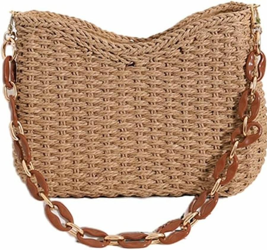 YYW Yyw Small Handmade Straw Crossbody Bag For Women, Natural Summer Beach Shoulder Bag Rattan Crossbody Purse For Women (Coffee Color) Shoulder Handbags