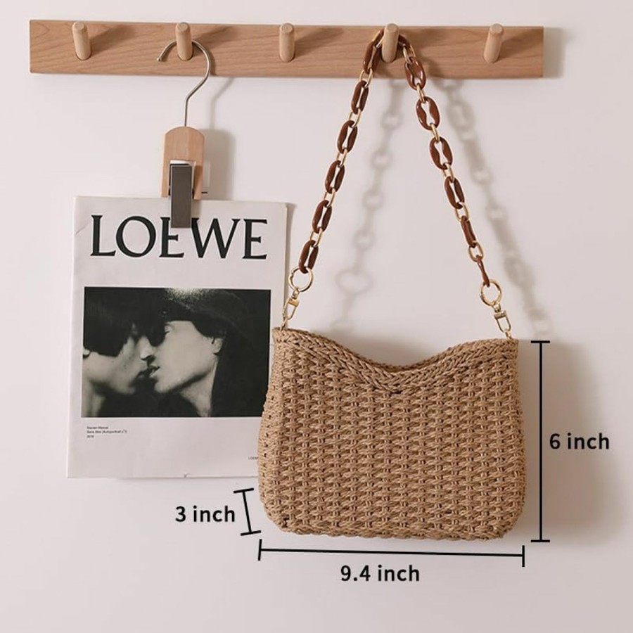 YYW Yyw Small Handmade Straw Crossbody Bag For Women, Natural Summer Beach Shoulder Bag Rattan Crossbody Purse For Women (Coffee Color) Shoulder Handbags