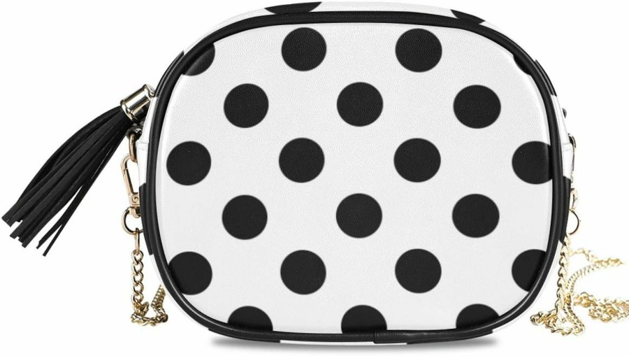 ALAZA Alaza Women'S Polka Dot Black White Cross Body Bag Chain Shoulder Handbag Purse With Tassel Shoulder Handbags