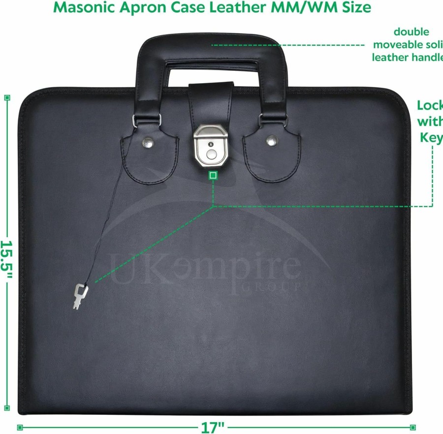 UK EMPIRE GROUP LIMITED Uk Empire Group Limited Masonic Apron Case Black Imitation Leather Mm/Wm Size | Art Portfolio Display Carrying Bag Shoulder Handbags