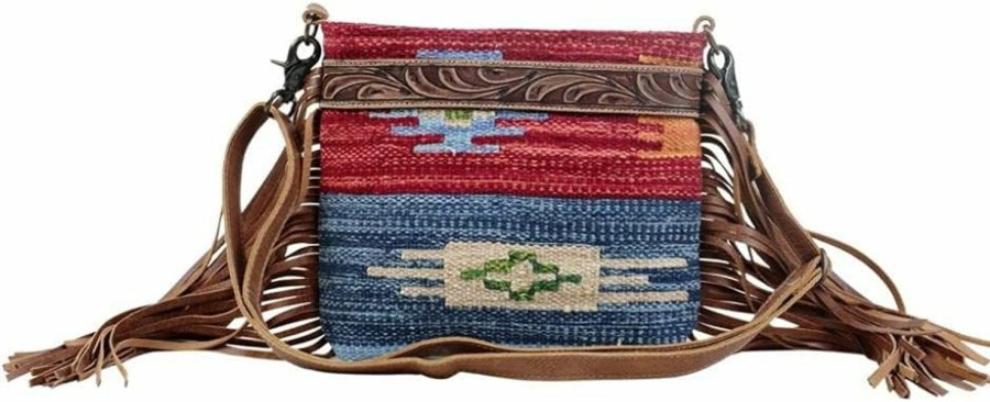 Myra Bag Myra Bag Female Sunset Hand-Tooled Bag Upcycled Cotton & Leather S-3076 Shoulder Handbags