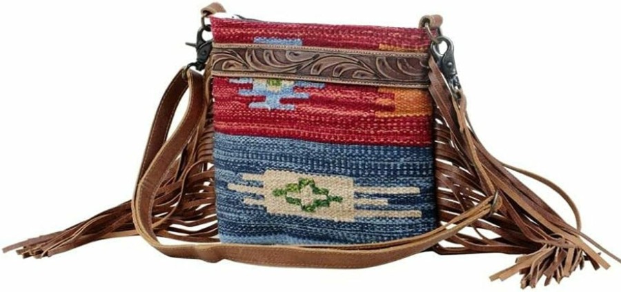 Myra Bag Myra Bag Female Sunset Hand-Tooled Bag Upcycled Cotton & Leather S-3076 Shoulder Handbags