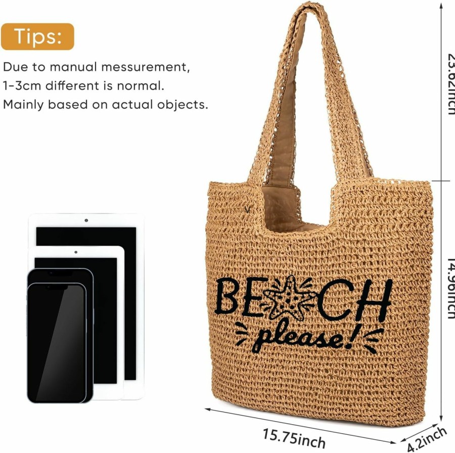 AnChang Anchang Straw Beach Bag Large Beach Tote Bag For Women Foldable Beach Bag With Zipper Summer Woven Straw Bag Shoulder Handbag Shoulder Handbags