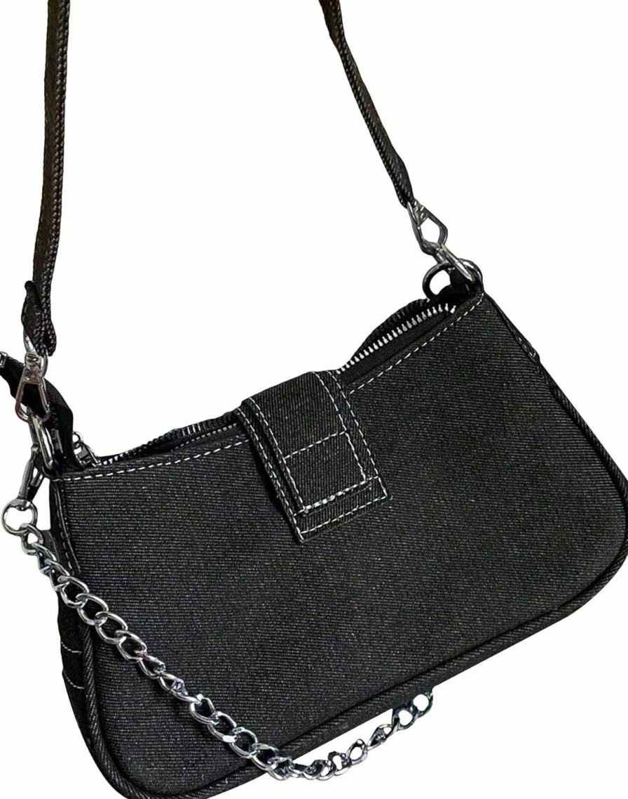 SweatyRocks Sweatyrocks Women'S Star Pattern Chain Denim Bags Y2K Buckle Top Handle Shoulder Handbags Clutch Purses Shoulder Handbags