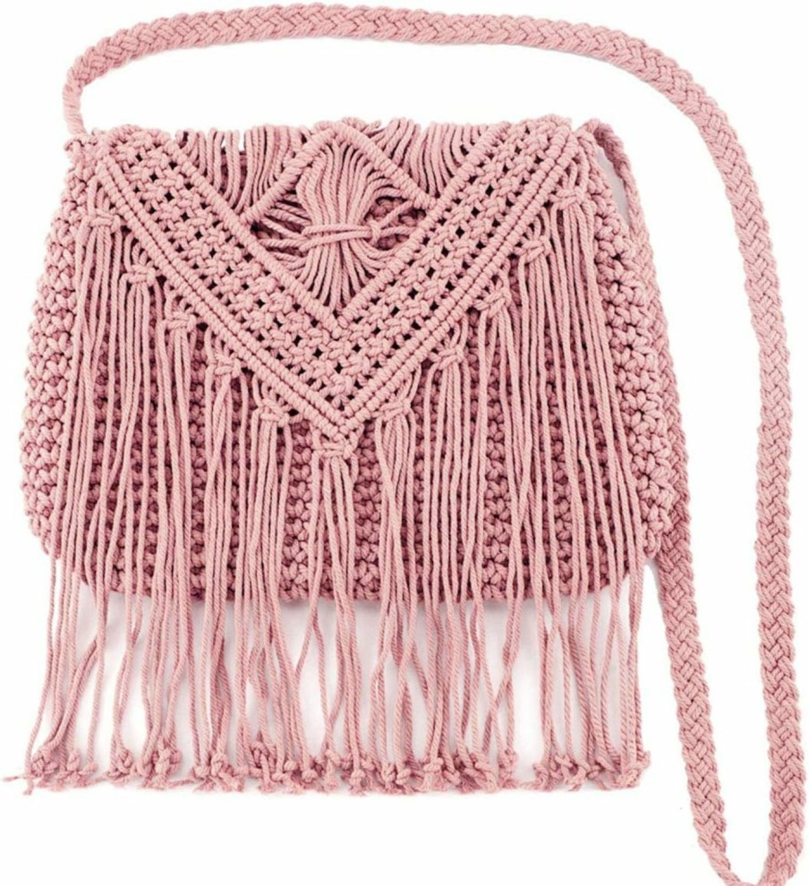 DIGOGO Digogo Womens Cotton Crochet Fringe Crossbody Shoulder Bag Bohemian Summer Beach Purse Handwoven Straw Bag Shoulder Handbags