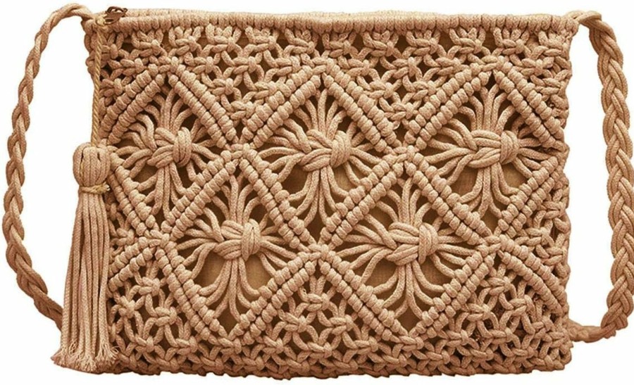 DIGOGO Digogo Womens Cotton Crochet Fringe Crossbody Shoulder Bag Bohemian Summer Beach Purse Handwoven Straw Bag Shoulder Handbags