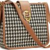 FOXLOVER Foxlover Houndstooth Fabric Shoulder Bag For Women Top Handle Bucket Purse Casual Retro Portable Adjustable Straps Shoulder Handbags