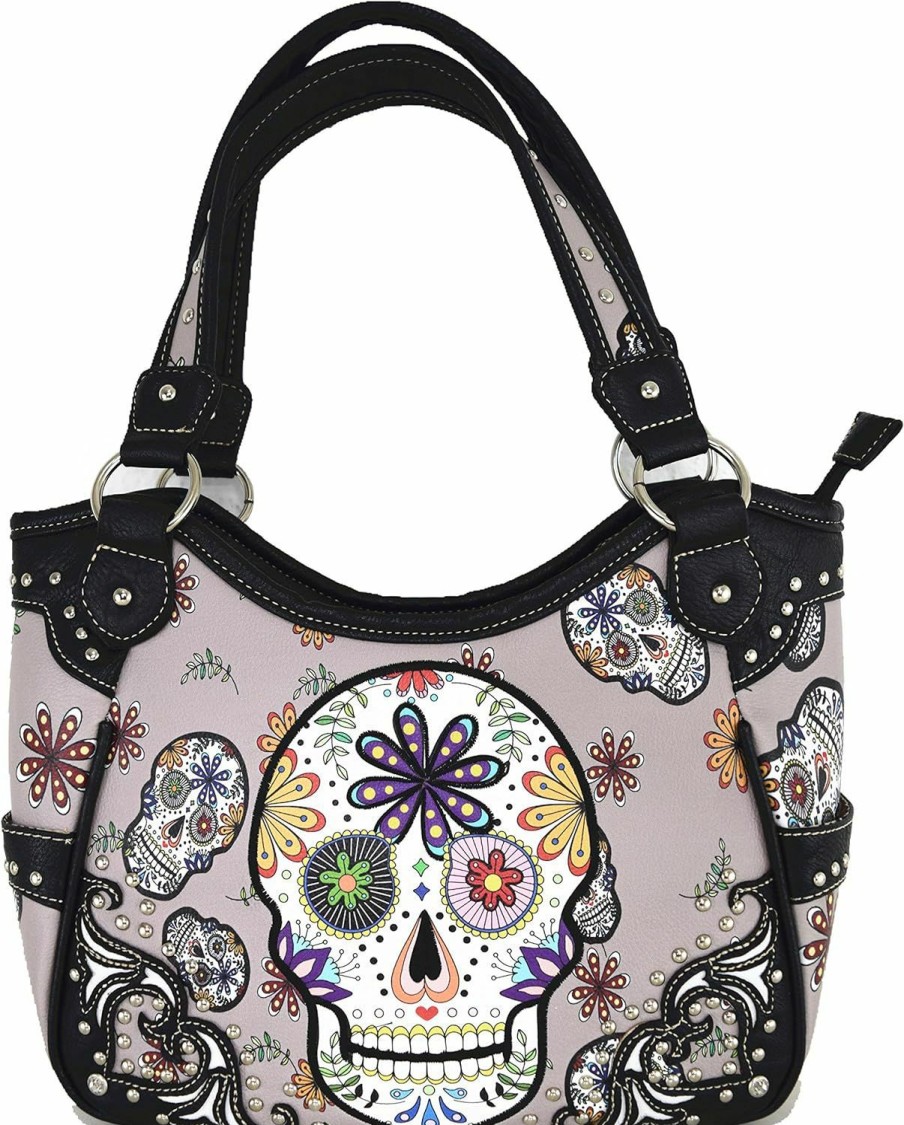 WESTERN ORIGIN Punk Gothic Rock Metallic Skull Day Of The Dead Floral Sugar Skull Leather Purse Women Handbag Shoulder Bag Wallet Set Shoulder Handbags