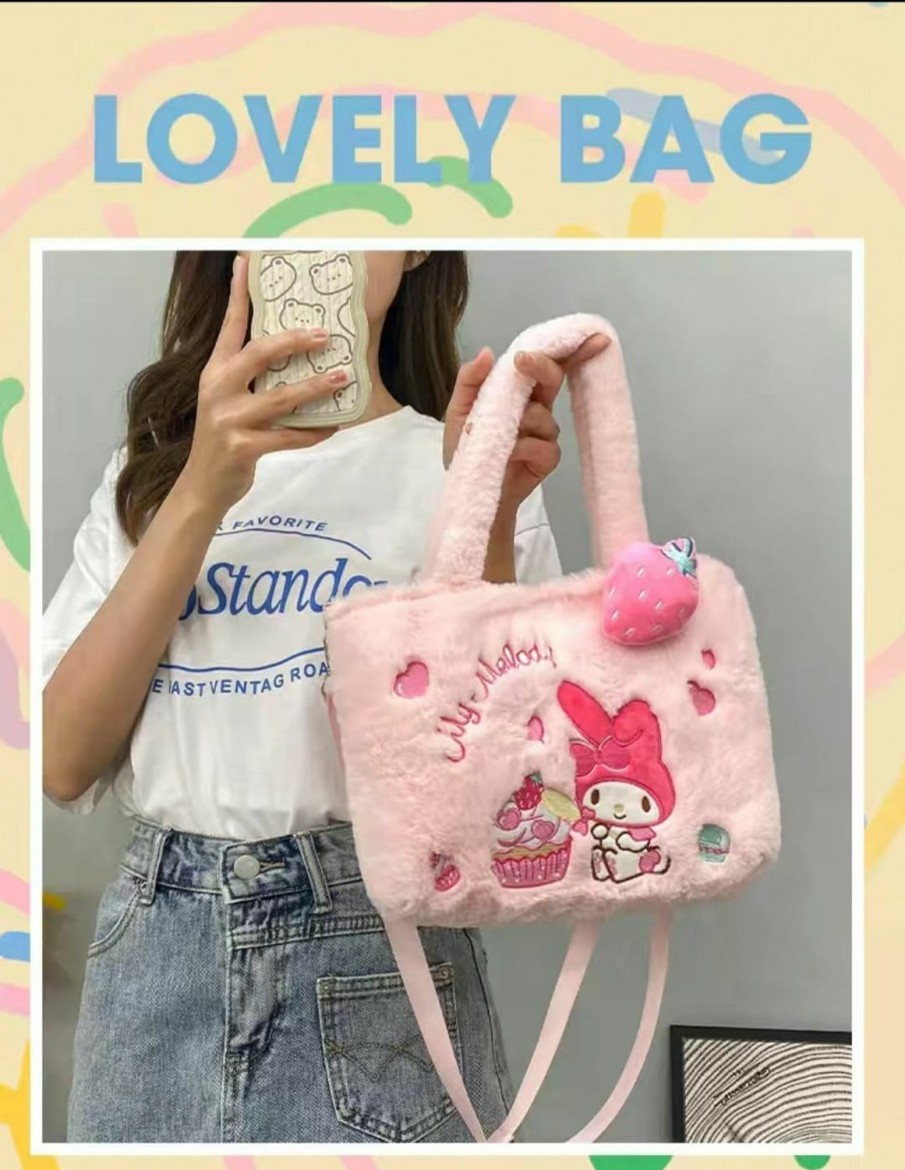 Generic Plushie Bag Cute Kawaii Sanrios Mymelody Hand/Side Bag Soft Shoulder Crossbody Messenger Bag (Pink) Adjustable Long Straps Additional Shoulder Handbags