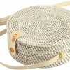 Kbinter Kbinter Handwoven Round Rattan Straw Bag For Women Shoulder Leather Button Straps Natural Chic Handmade Boho Bag Bali Purse Shoulder Handbags