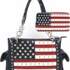 WESTERN ORIGIN American Flag Usa Stars And Stripes Patriotic Leather Purse Women Rhinestone Country Handbag Wallet Set Red White And Blue Shoulder Handbags