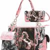 Cowgirl Trendy Camouflage Western Style Totes Studded Floral Handbag Tooled Leather Purse Country Women Shoulder Bag Zipper Wallet Set Shoulder Handbags