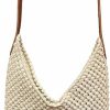 HHH Designs Hhh Designs Cotton Macrame Bag With Leather Handle - Boho Cotton Handbag - Hippie Bag - Wire Mesh Bag For Indoor And Outdoor Shoulder Handbags