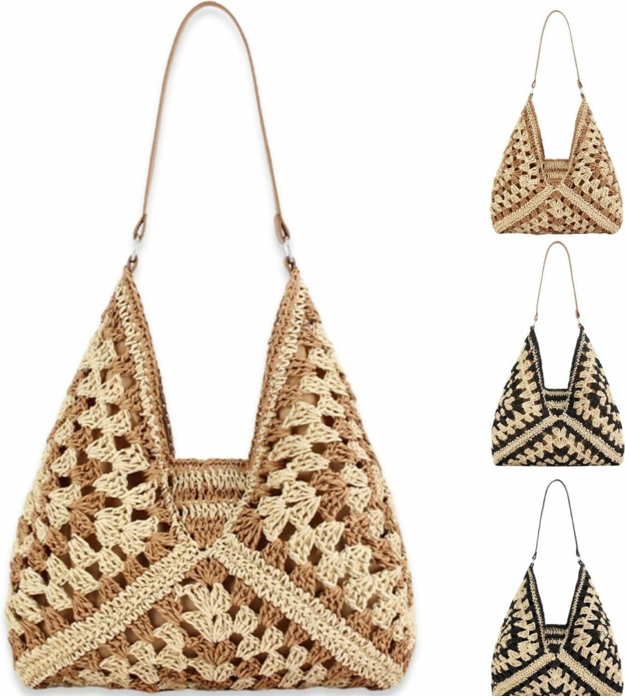 ruilinyang Summer Straw Bag For Women, Large Beach Purse For Hand Woven, Vintage Straw Top Handle Bags, Wicker Handbag For Vacation Shoulder Handbags