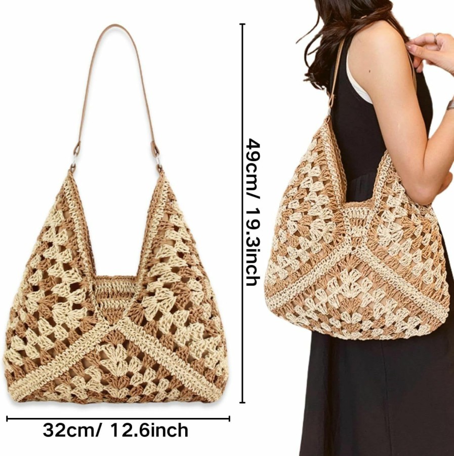 ruilinyang Summer Straw Bag For Women, Large Beach Purse For Hand Woven, Vintage Straw Top Handle Bags, Wicker Handbag For Vacation Shoulder Handbags