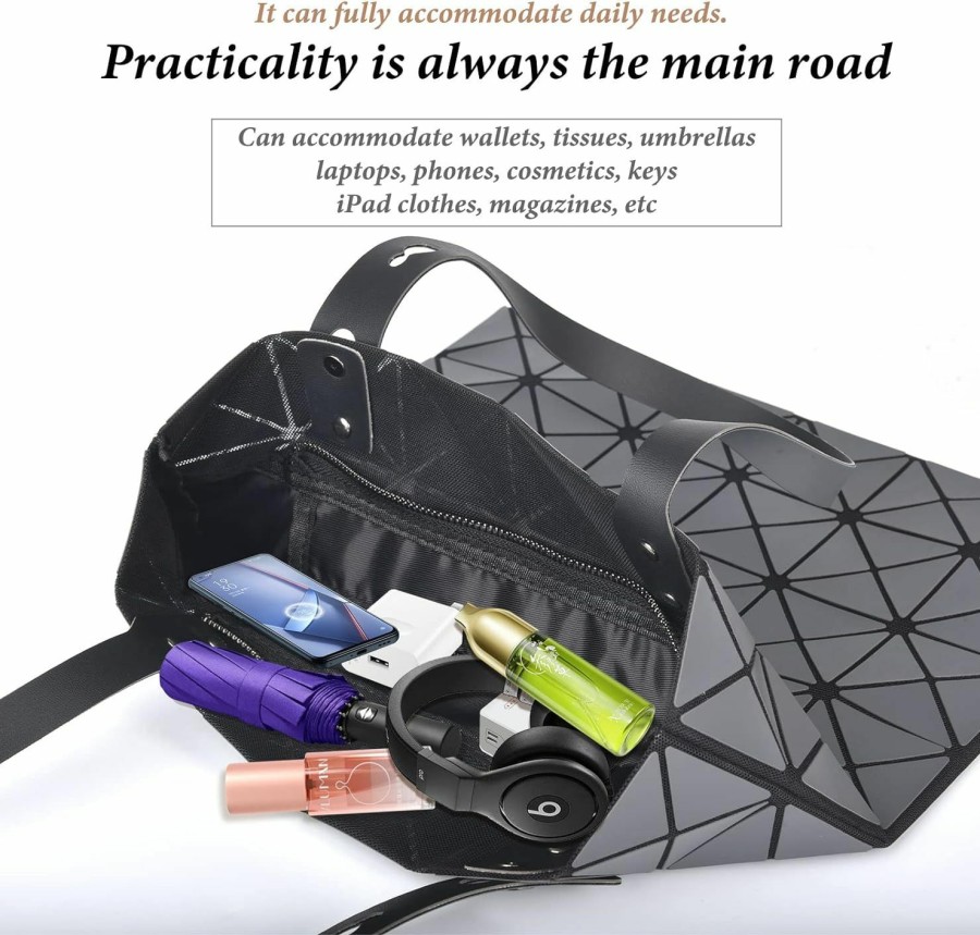 FOSIDEY Fosidey Holographic Wallet, Versatile Geometric Stitching, Geometric Luminous Purse And Tote Shoulder Handbags